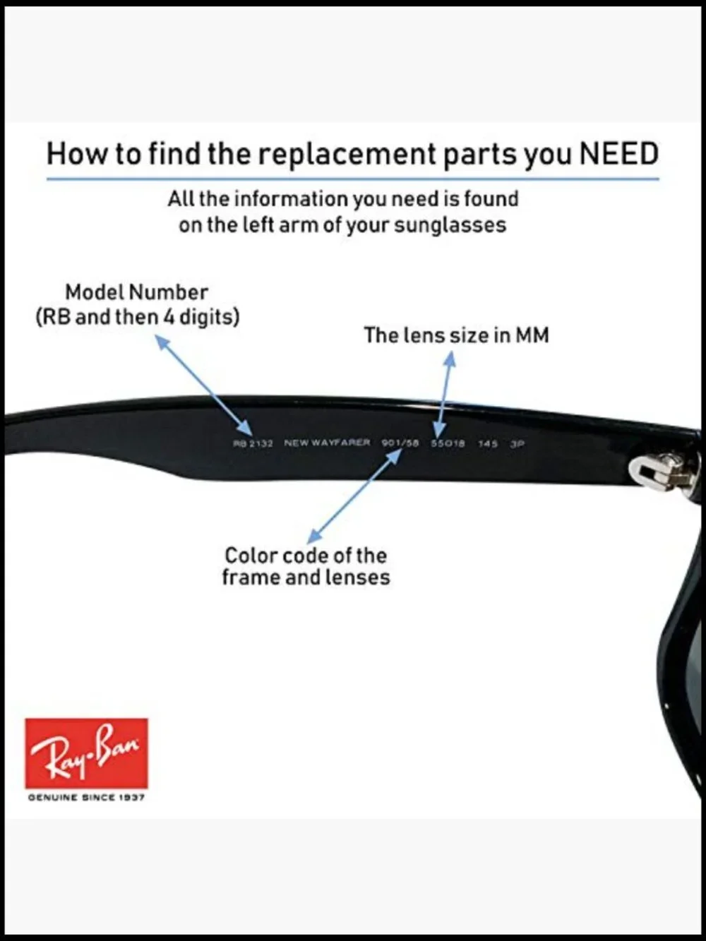 Genuine Ray-Ban Replacement Lenses RB2132 + Eyewear Care Kit